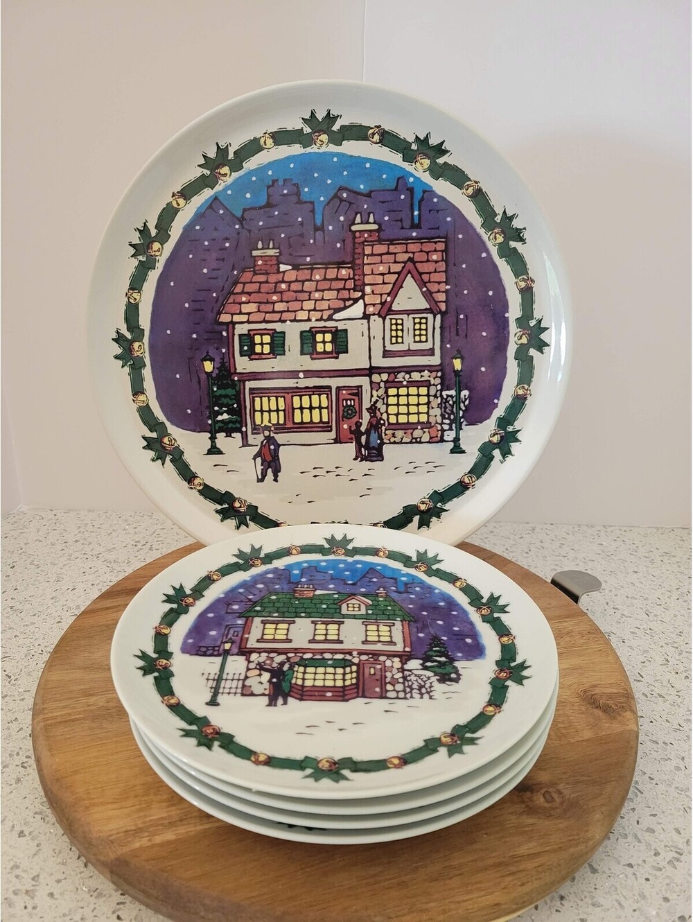 Vintage Dayton Hudson Christmas Plates Set Of 5 Snowy House Scene Japan Ceramic